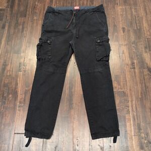 Matchstick Mens 41x31 Black Cargo Pants Workwear Drawstring Cuffed Distressed